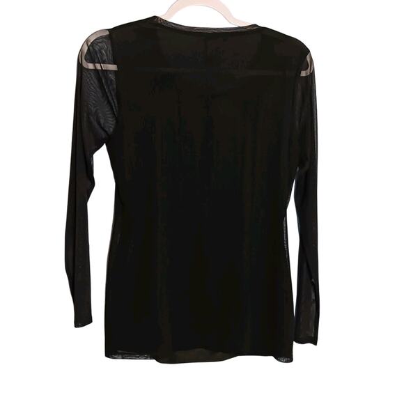 INC International Concepts Black Ivory Embroidered Long Sleeve Sheer Top Medium - Picture 5 of 7